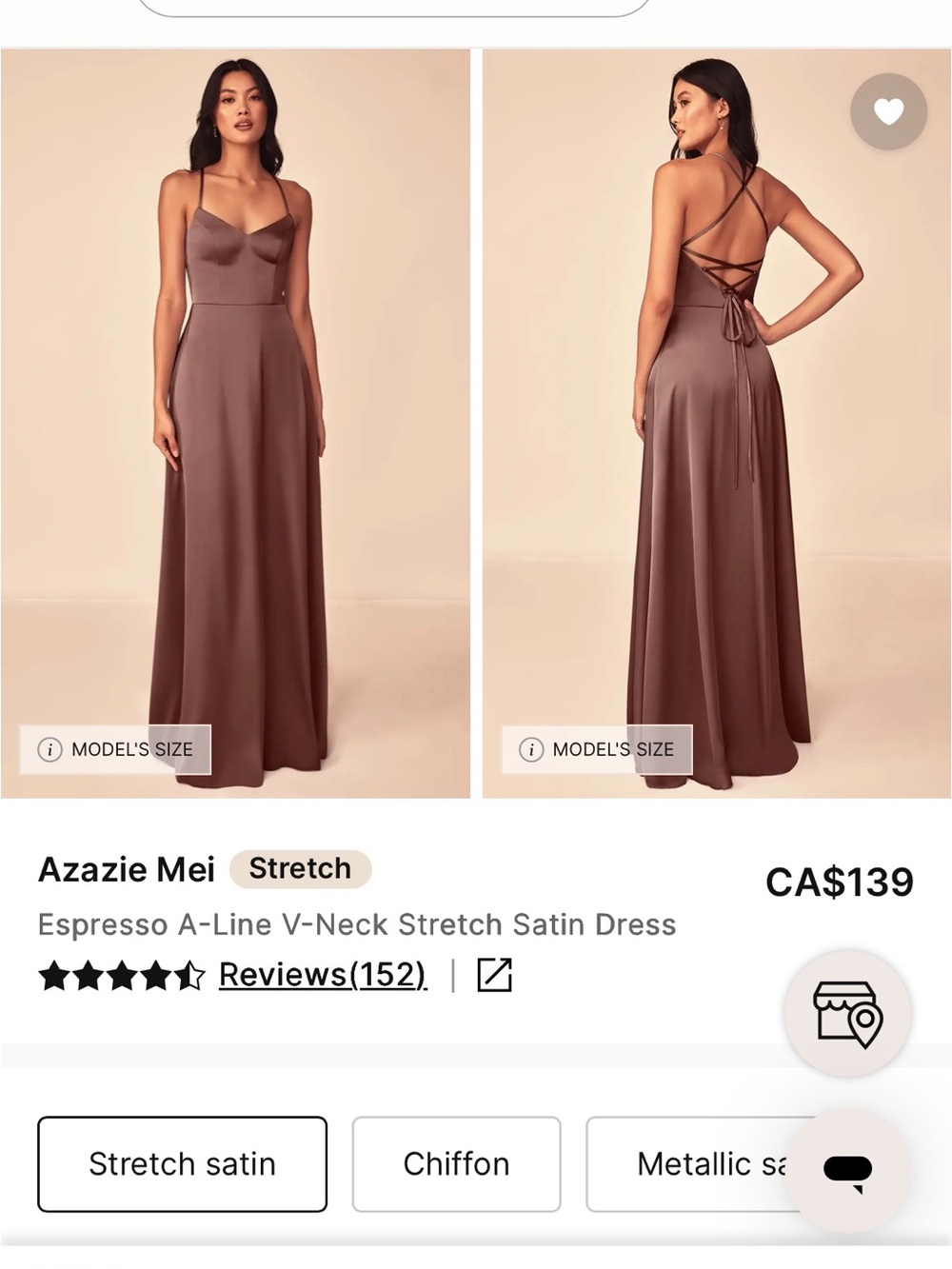Azazie Chocolate Brown Stretch Satin A-Line Dress with Lace-Up Back